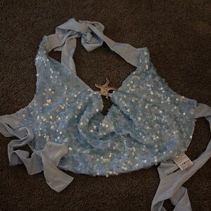 SHEIN Light Blue Sequin Crop Top